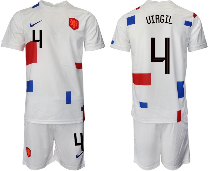 Men 2022 World Cup National Team Netherlands away white #4 Soccer Jersey->netherlands(holland) jersey->Soccer Country Jersey